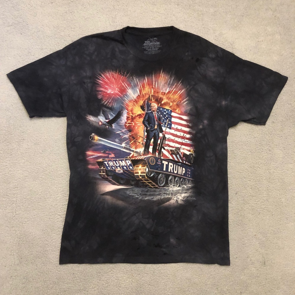 The Mountain Trump Tank Eagle Fireworks Tie Dye T-Shirt Mens 2XL Black Graphic